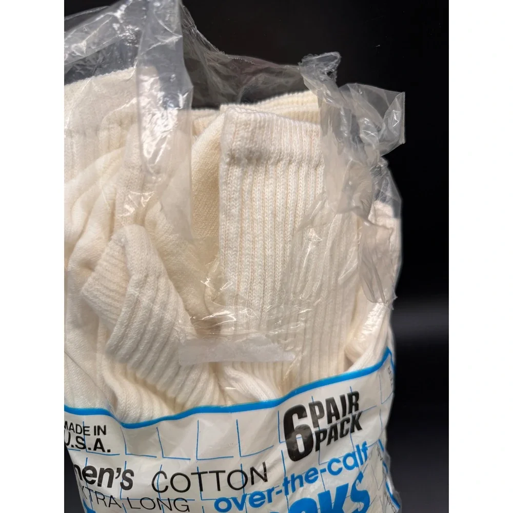Vintage Kmart Mens Tube Socks 5 Pair open Pack White Extra Long Over Calf USA